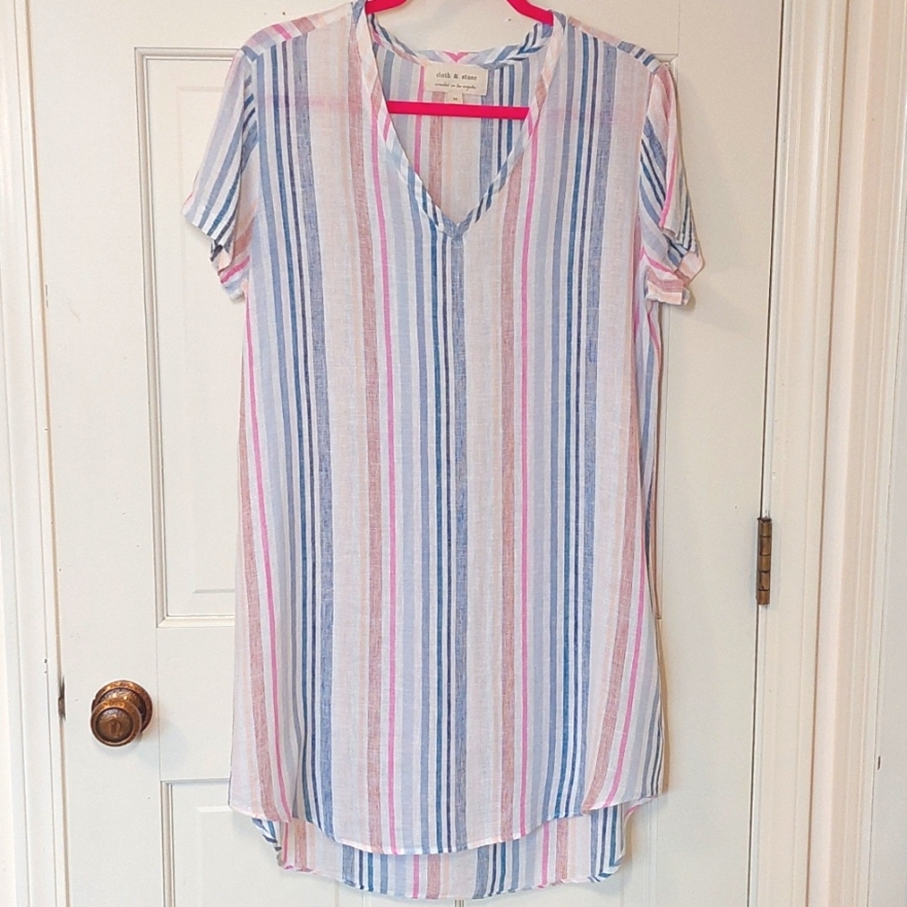 Cloth & Stone Colorful Striped Linen Blend Midi Dress, size M